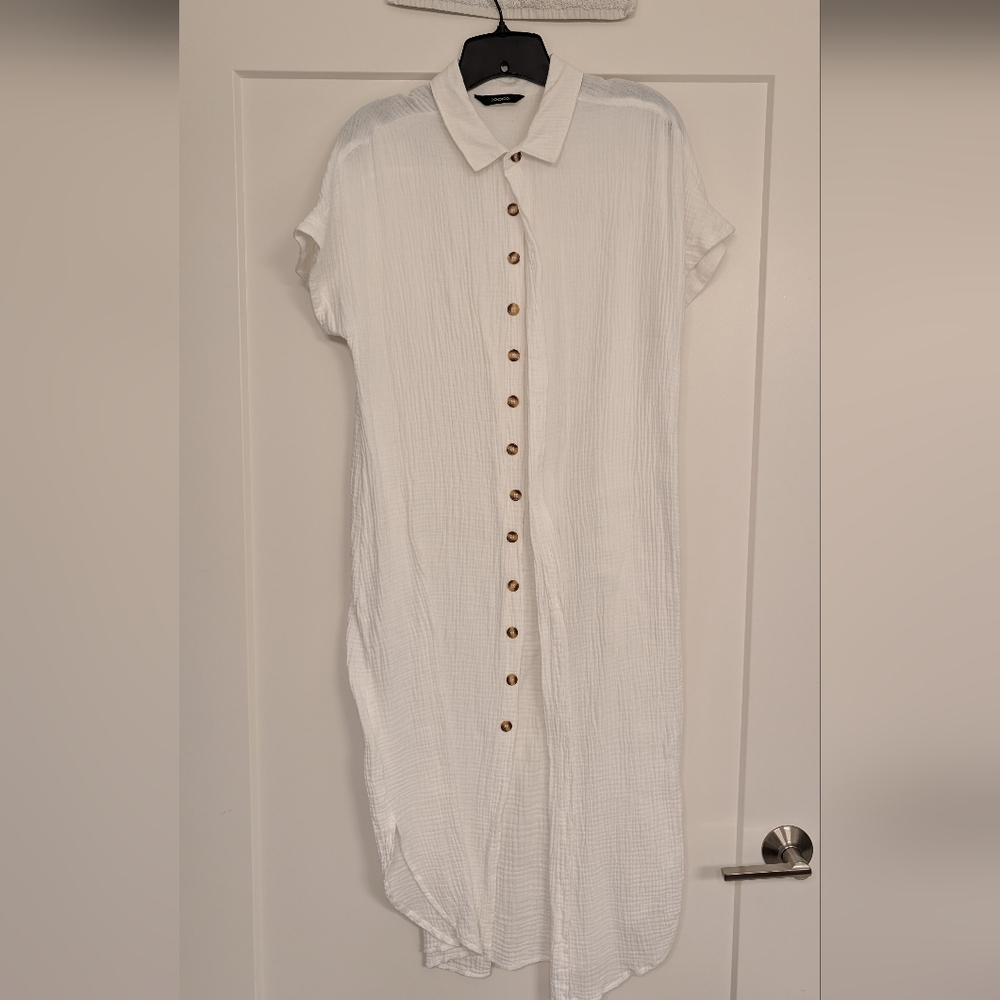 White Button-Down Long Beach Cover - image 1